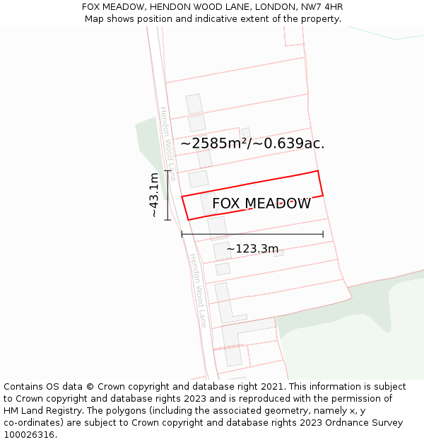 FOX MEADOW, HENDON WOOD LANE, LONDON, NW7 4HR: Plot and title map