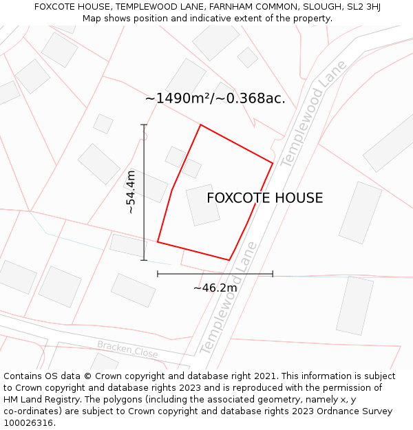 FOXCOTE HOUSE, TEMPLEWOOD LANE, FARNHAM COMMON, SLOUGH, SL2 3HJ: Plot and title map