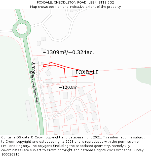 FOXDALE, CHEDDLETON ROAD, LEEK, ST13 5QZ: Plot and title map