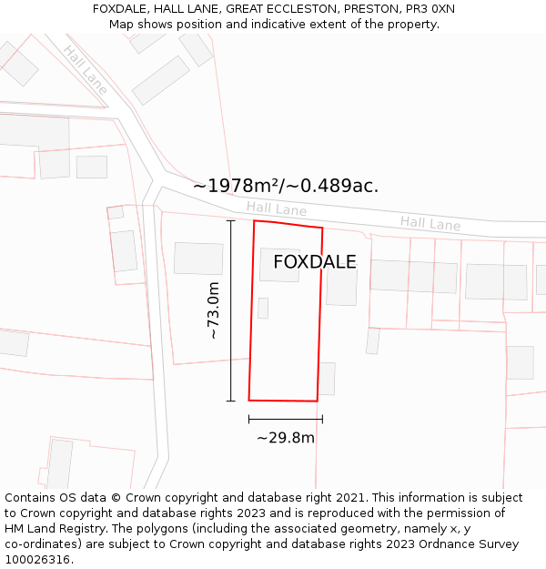 FOXDALE, HALL LANE, GREAT ECCLESTON, PRESTON, PR3 0XN: Plot and title map