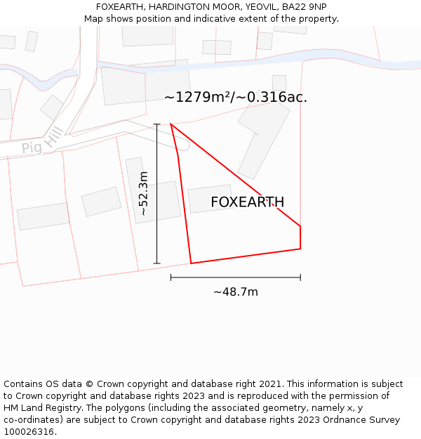 FOXEARTH, HARDINGTON MOOR, YEOVIL, BA22 9NP: Plot and title map