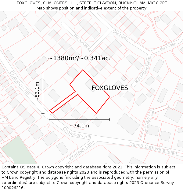 FOXGLOVES, CHALONERS HILL, STEEPLE CLAYDON, BUCKINGHAM, MK18 2PE: Plot and title map