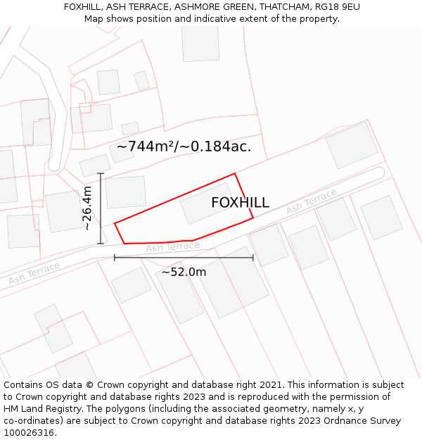 FOXHILL, ASH TERRACE, ASHMORE GREEN, THATCHAM, RG18 9EU: Plot and title map