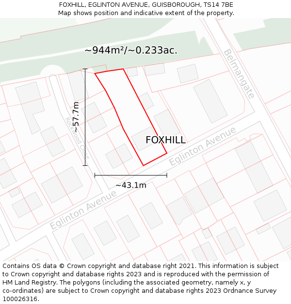 FOXHILL, EGLINTON AVENUE, GUISBOROUGH, TS14 7BE: Plot and title map