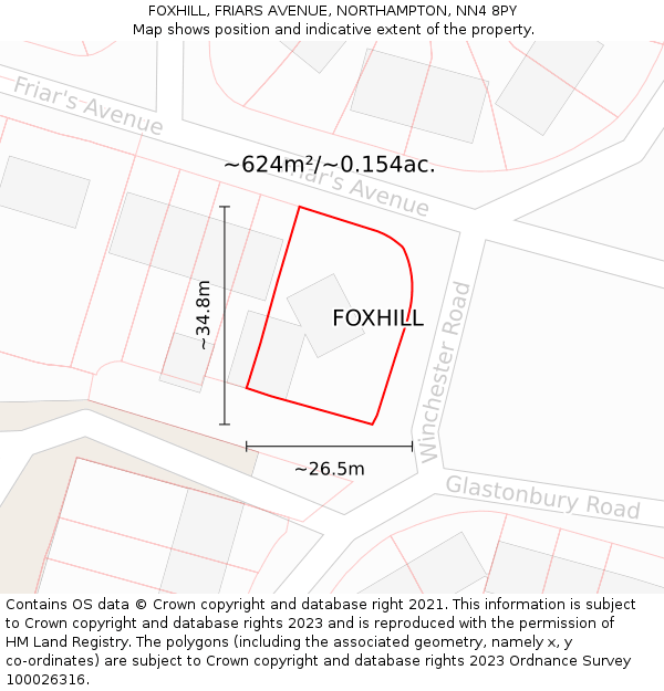FOXHILL, FRIARS AVENUE, NORTHAMPTON, NN4 8PY: Plot and title map