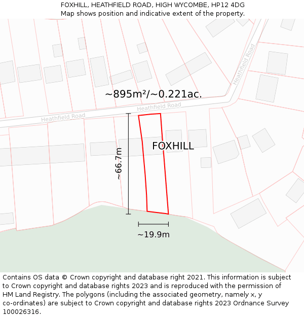 FOXHILL, HEATHFIELD ROAD, HIGH WYCOMBE, HP12 4DG: Plot and title map