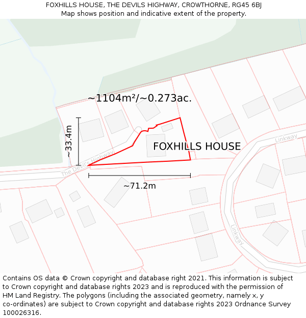 FOXHILLS HOUSE, THE DEVILS HIGHWAY, CROWTHORNE, RG45 6BJ: Plot and title map