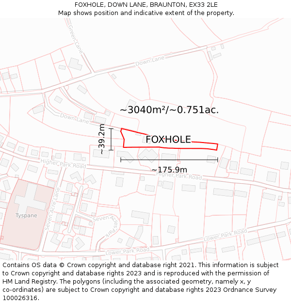 FOXHOLE, DOWN LANE, BRAUNTON, EX33 2LE: Plot and title map