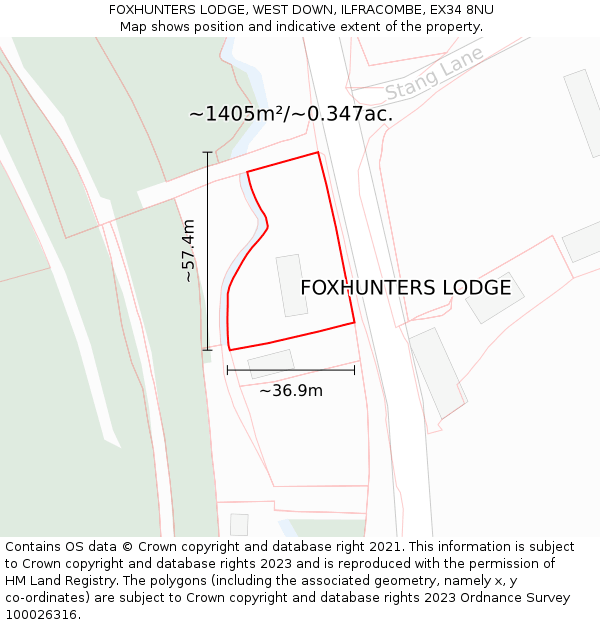 FOXHUNTERS LODGE, WEST DOWN, ILFRACOMBE, EX34 8NU: Plot and title map