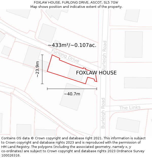 FOXLAW HOUSE, FURLONG DRIVE, ASCOT, SL5 7GW: Plot and title map