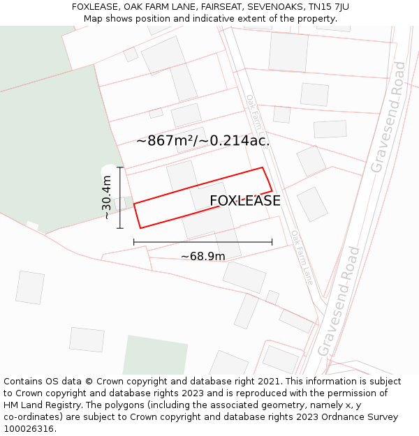 FOXLEASE, OAK FARM LANE, FAIRSEAT, SEVENOAKS, TN15 7JU: Plot and title map