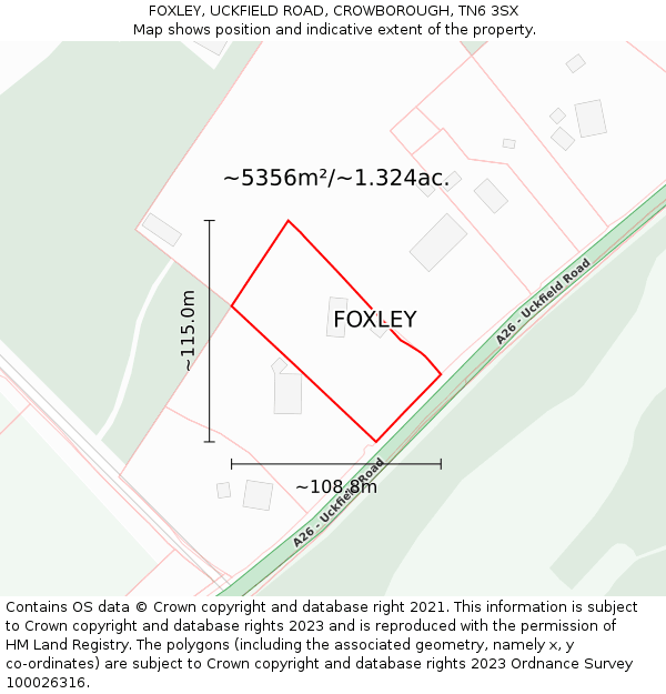 FOXLEY, UCKFIELD ROAD, CROWBOROUGH, TN6 3SX: Plot and title map
