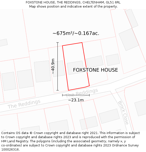 FOXSTONE HOUSE, THE REDDINGS, CHELTENHAM, GL51 6RL: Plot and title map