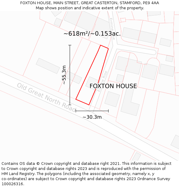 FOXTON HOUSE, MAIN STREET, GREAT CASTERTON, STAMFORD, PE9 4AA: Plot and title map