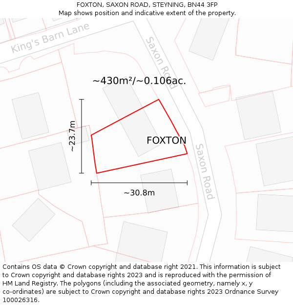 FOXTON, SAXON ROAD, STEYNING, BN44 3FP: Plot and title map