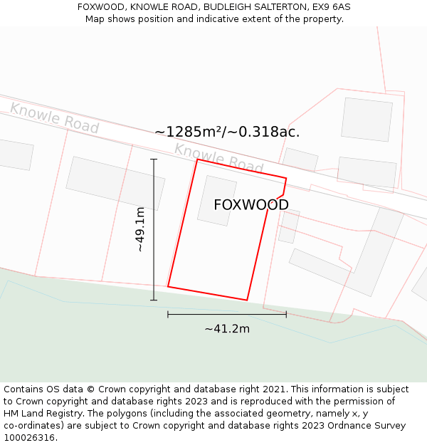 FOXWOOD, KNOWLE ROAD, BUDLEIGH SALTERTON, EX9 6AS: Plot and title map