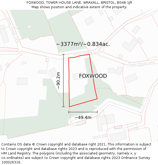 FOXWOOD, TOWER HOUSE LANE, WRAXALL, BRISTOL, BS48 1JR: Plot and title map