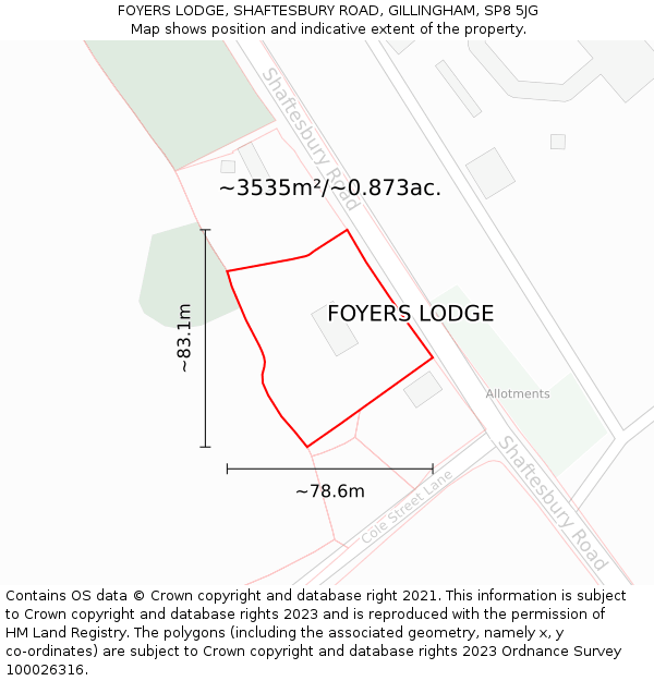 FOYERS LODGE, SHAFTESBURY ROAD, GILLINGHAM, SP8 5JG: Plot and title map