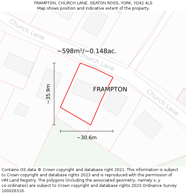 FRAMPTON, CHURCH LANE, SEATON ROSS, YORK, YO42 4LS: Plot and title map