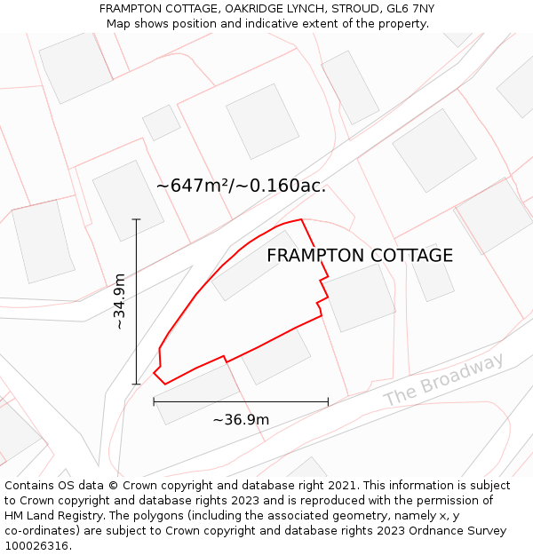 FRAMPTON COTTAGE, OAKRIDGE LYNCH, STROUD, GL6 7NY: Plot and title map