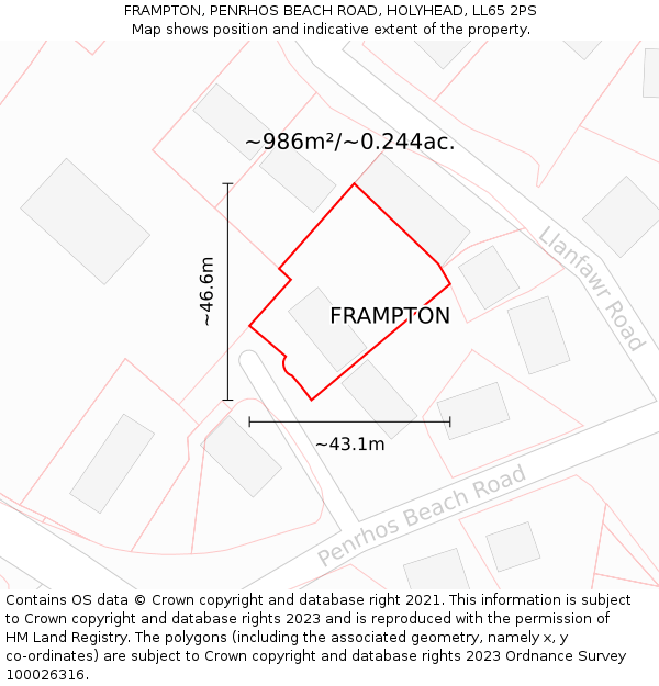 FRAMPTON, PENRHOS BEACH ROAD, HOLYHEAD, LL65 2PS: Plot and title map