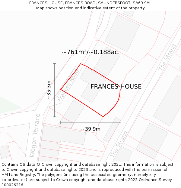 FRANCES HOUSE, FRANCES ROAD, SAUNDERSFOOT, SA69 9AH: Plot and title map