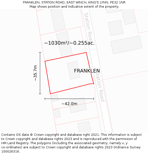 FRANKLEN, STATION ROAD, EAST WINCH, KING'S LYNN, PE32 1NR: Plot and title map