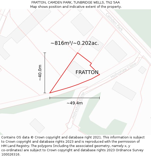 FRATTON, CAMDEN PARK, TUNBRIDGE WELLS, TN2 5AA: Plot and title map