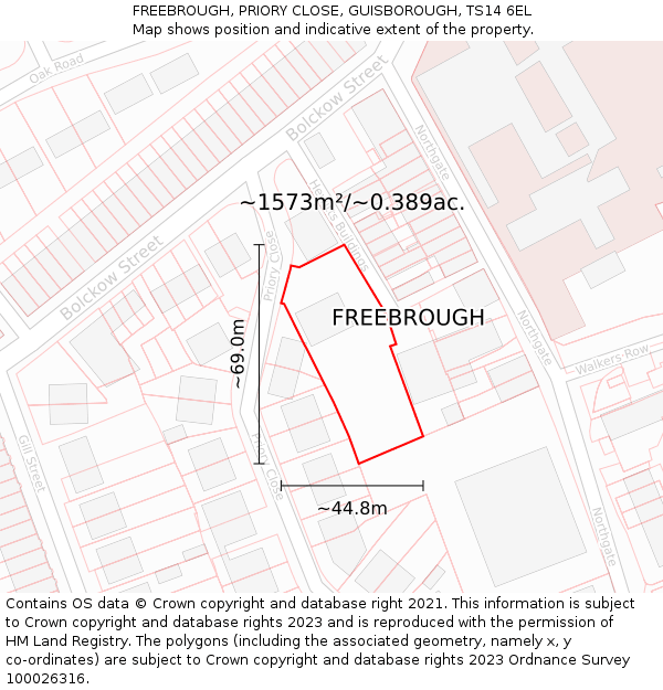 FREEBROUGH, PRIORY CLOSE, GUISBOROUGH, TS14 6EL: Plot and title map