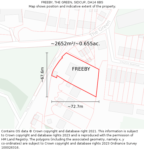 FREEBY, THE GREEN, SIDCUP, DA14 6BS: Plot and title map