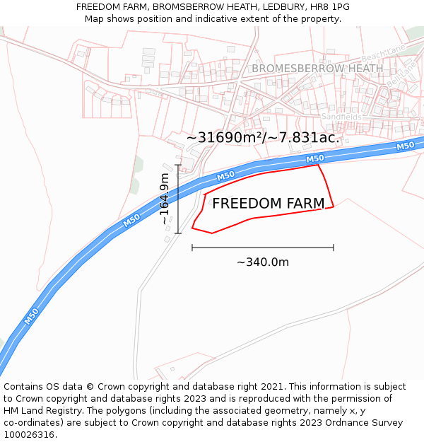 FREEDOM FARM, BROMSBERROW HEATH, LEDBURY, HR8 1PG: Plot and title map