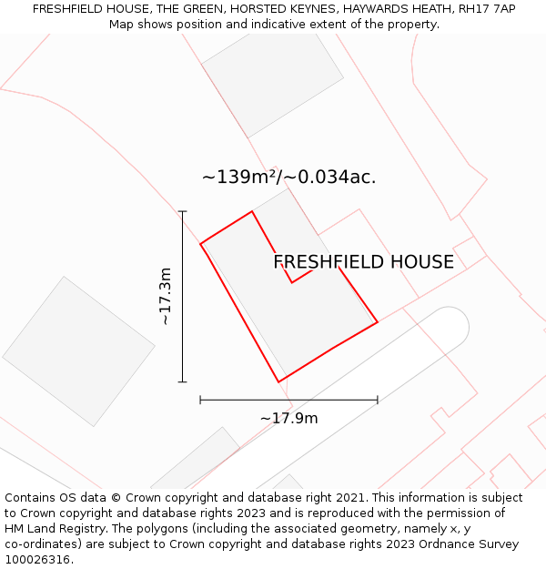 FRESHFIELD HOUSE, THE GREEN, HORSTED KEYNES, HAYWARDS HEATH, RH17 7AP: Plot and title map