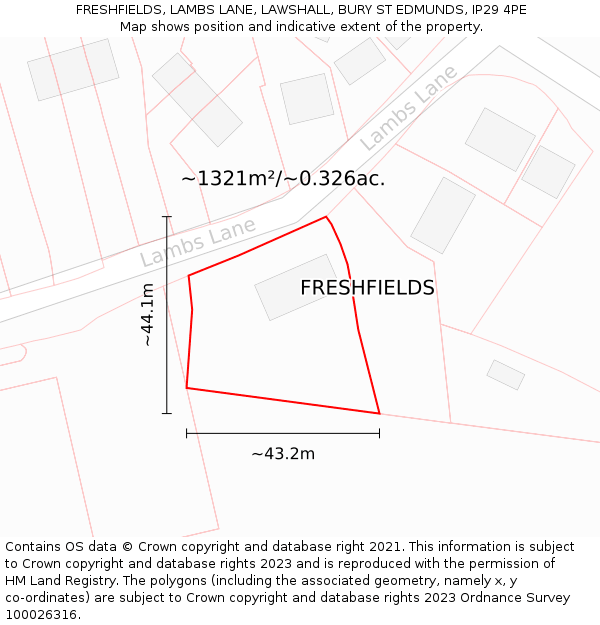 FRESHFIELDS, LAMBS LANE, LAWSHALL, BURY ST EDMUNDS, IP29 4PE: Plot and title map