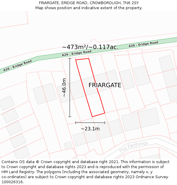 FRIARGATE, ERIDGE ROAD, CROWBOROUGH, TN6 2SY: Plot and title map