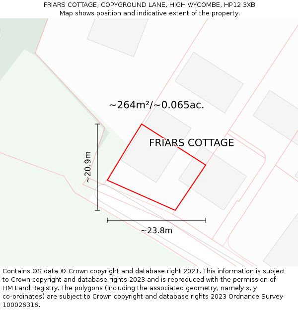 FRIARS COTTAGE, COPYGROUND LANE, HIGH WYCOMBE, HP12 3XB: Plot and title map