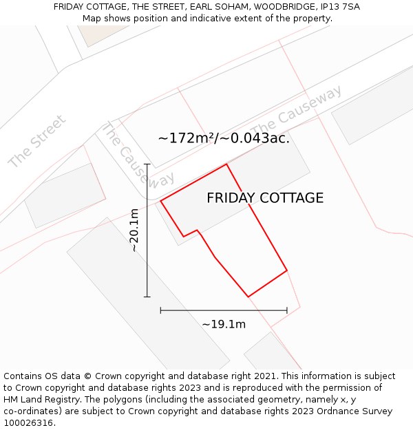 FRIDAY COTTAGE, THE STREET, EARL SOHAM, WOODBRIDGE, IP13 7SA: Plot and title map