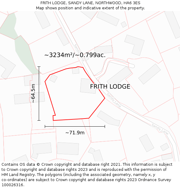 FRITH LODGE, SANDY LANE, NORTHWOOD, HA6 3ES: Plot and title map