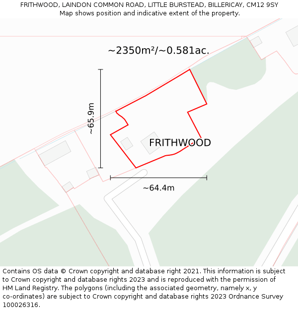 FRITHWOOD, LAINDON COMMON ROAD, LITTLE BURSTEAD, BILLERICAY, CM12 9SY: Plot and title map