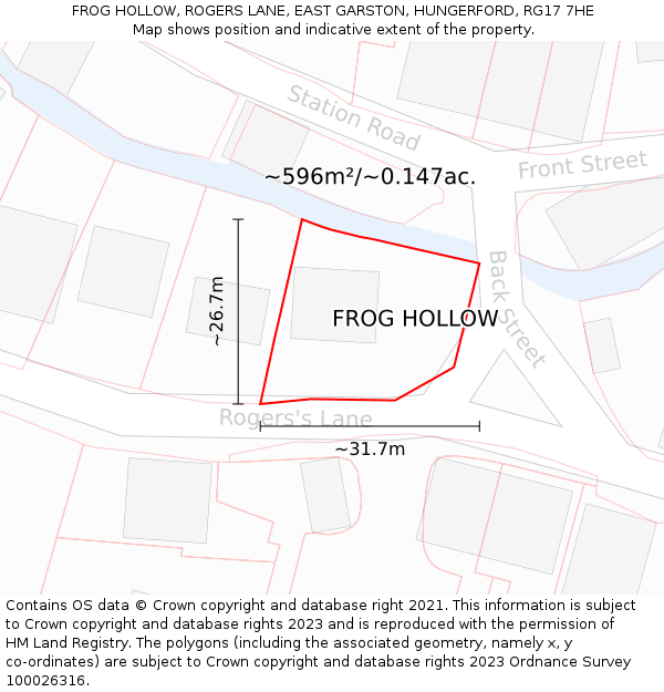 FROG HOLLOW, ROGERS LANE, EAST GARSTON, HUNGERFORD, RG17 7HE: Plot and title map