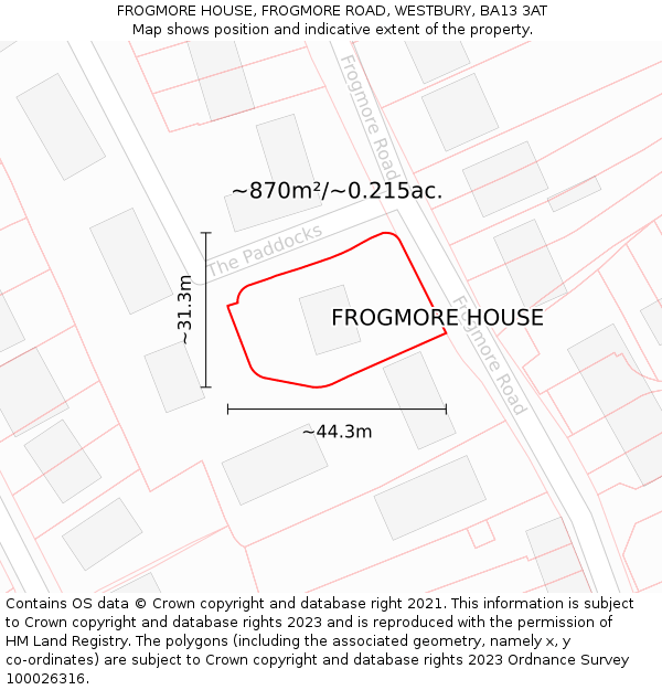 FROGMORE HOUSE, FROGMORE ROAD, WESTBURY, BA13 3AT: Plot and title map