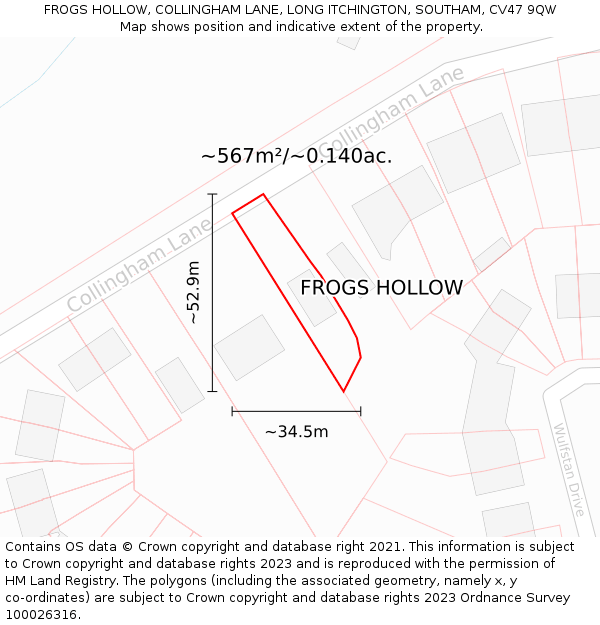 FROGS HOLLOW, COLLINGHAM LANE, LONG ITCHINGTON, SOUTHAM, CV47 9QW: Plot and title map