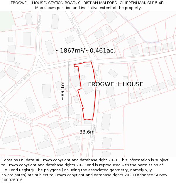 FROGWELL HOUSE, STATION ROAD, CHRISTIAN MALFORD, CHIPPENHAM, SN15 4BL: Plot and title map
