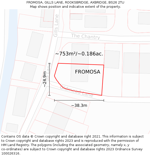 FROMOSA, GILLS LANE, ROOKSBRIDGE, AXBRIDGE, BS26 2TU: Plot and title map