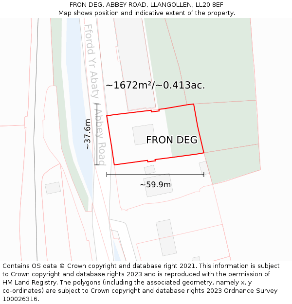 FRON DEG, ABBEY ROAD, LLANGOLLEN, LL20 8EF: Plot and title map