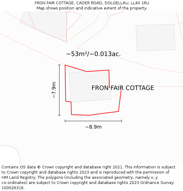 FRON FAIR COTTAGE, CADER ROAD, DOLGELLAU, LL40 1RU: Plot and title map