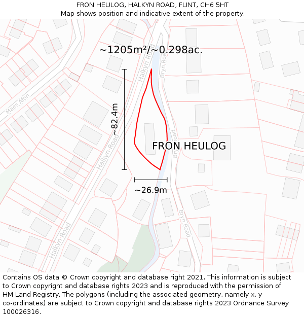 FRON HEULOG, HALKYN ROAD, FLINT, CH6 5HT: Plot and title map