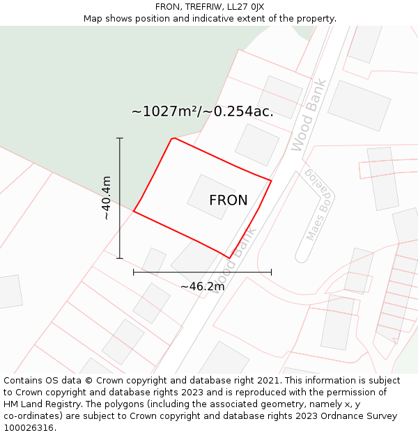 FRON, TREFRIW, LL27 0JX: Plot and title map
