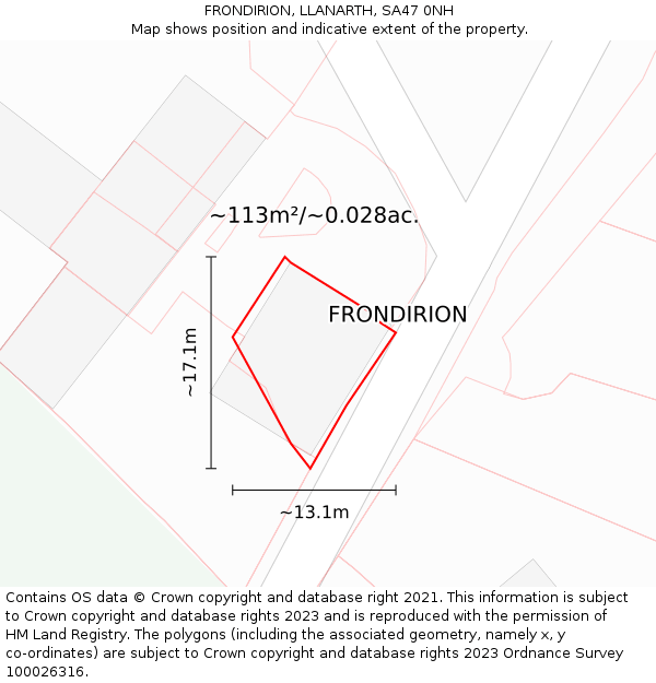 FRONDIRION, LLANARTH, SA47 0NH: Plot and title map