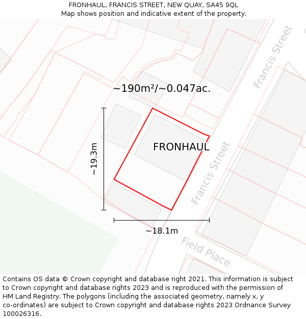 FRONHAUL, FRANCIS STREET, NEW QUAY, SA45 9QL: Plot and title map