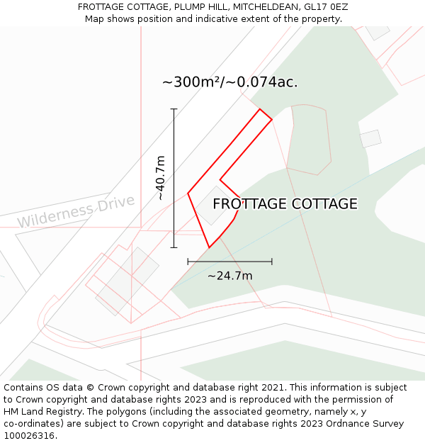 FROTTAGE COTTAGE, PLUMP HILL, MITCHELDEAN, GL17 0EZ: Plot and title map